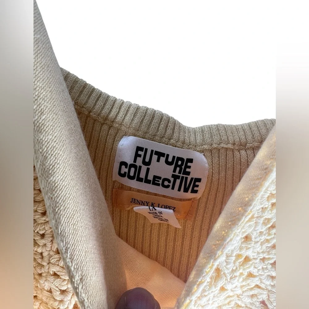 NET Future Collection Ribbed Crochet Gold Knit Midi Dress - Picture 3 of 5